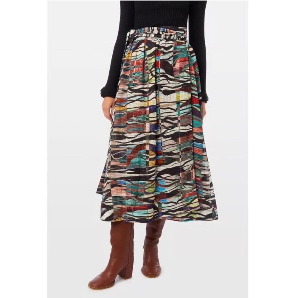 Marie Oliver Estine Wrap Skirt Prism Print Size Medium Colorful Statement Linen - Picture 2 of 11